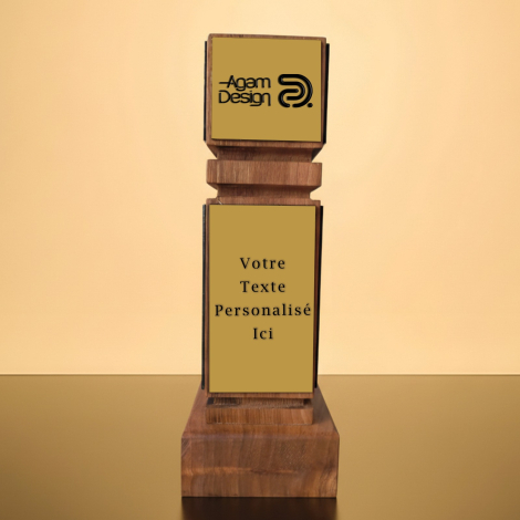 Trophée Cubes Bois Plaques Dorées
